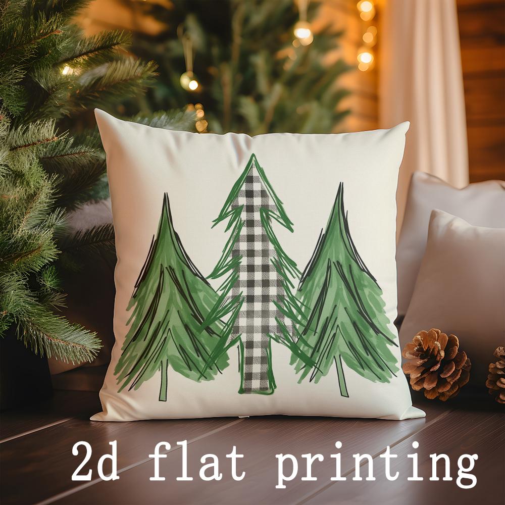 Home Decor Christmas Trees Pattern Pillow Covers Pattern Cushion Cover Suitable for Sofa Bedroom Car Pillow Cover
