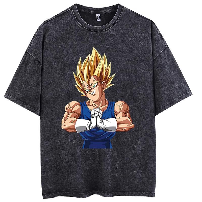 Dragon Ball Z Vegeta Super Saiyan Printed Tshirt Mens and Womens Washed Tshirt High Quality Vintage Cotton Tshirt Tops