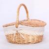 Woven Wicker Picnic Basket With Double Lids And Handle With Washable Lining Basket For Eggs, Candy, Flowers Rattan Cottage Style Storage