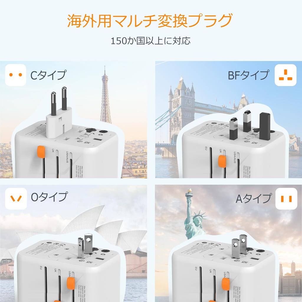 Tessan International Power Outlet Conversion 45W Fast Worldwide with 3 and 2 Compatible with and More Plug, Charging, Compatible, Multi-Conversion