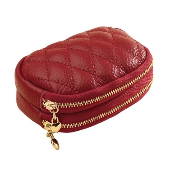 Double Layer Coin Purse, Dual-Compartment PU Leather Wallet, with Zipper Durable Scratch-Resistant Coin Holder Pouch