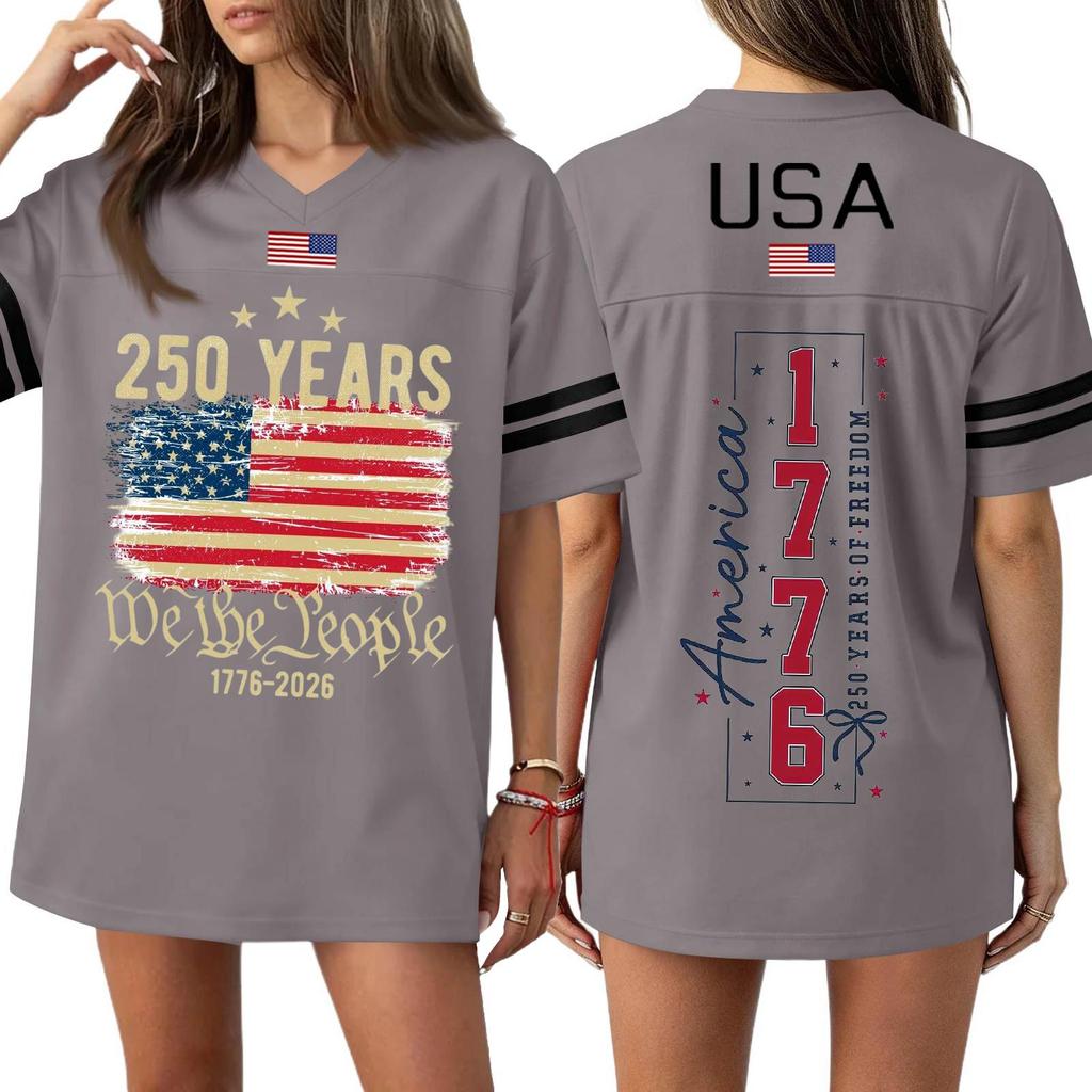 Women's Casual Fashion V-Neck Sports Independence Day Print Short Sleeve Sports T-Shirt Top