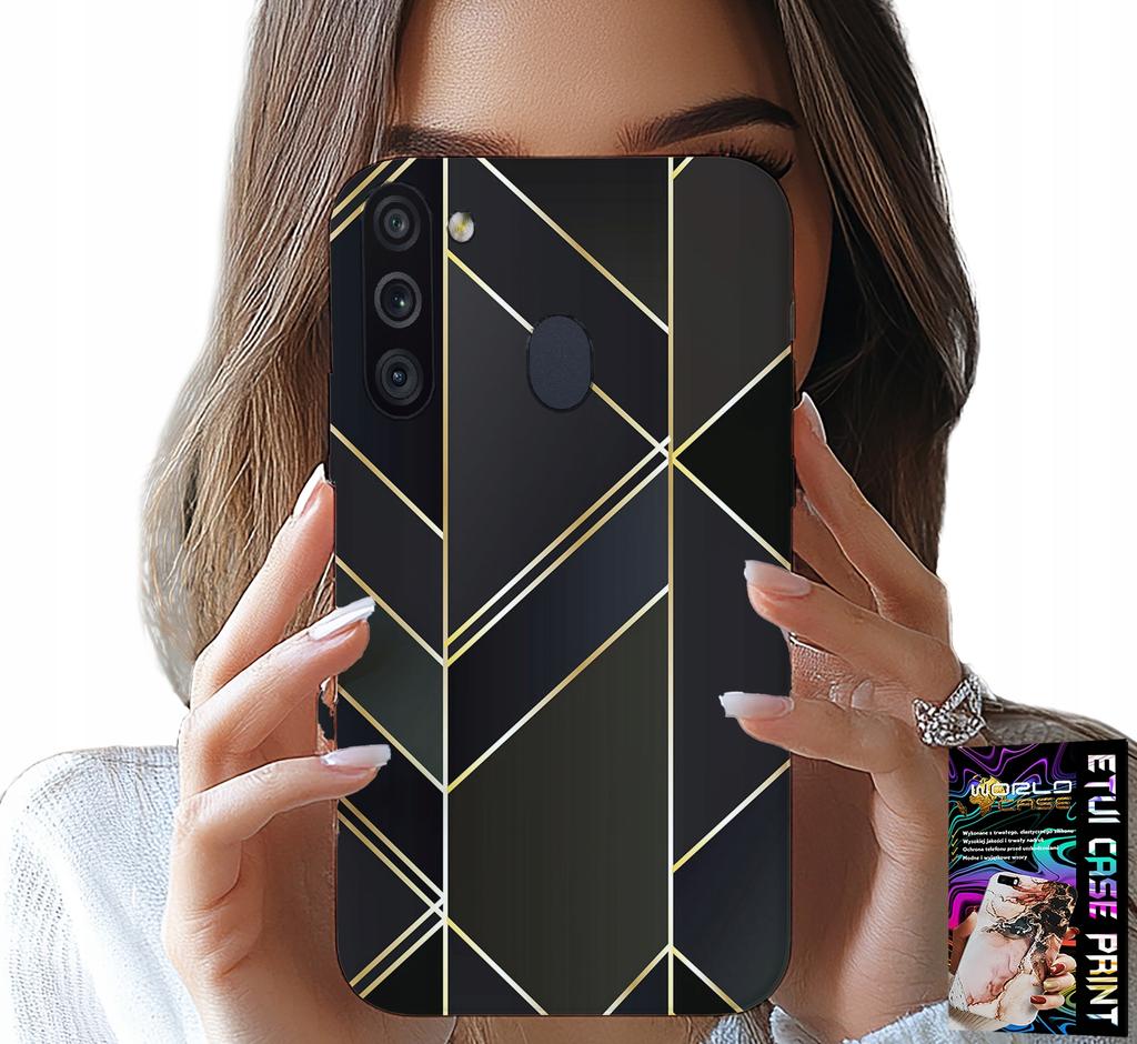 Etui Do Samsung Galaxy A21 - Złote Ramki, Eleganckie Wzory + Szkło
