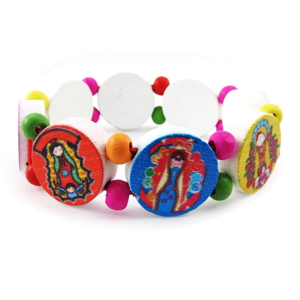 Les Trésors De Lily [J1132] - Wooden Bracelet 'Religious Icon' Tutti Frutti - 16 Mm
