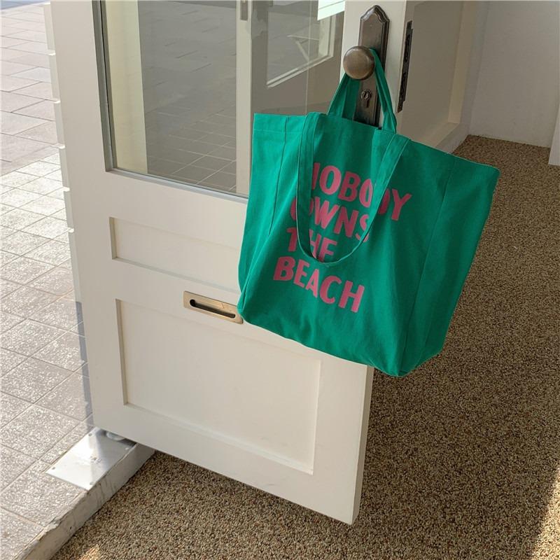 Literary and Simple Letter Shoulder Canvas Bag Female Student Large-capacity Portable Shopping Bag