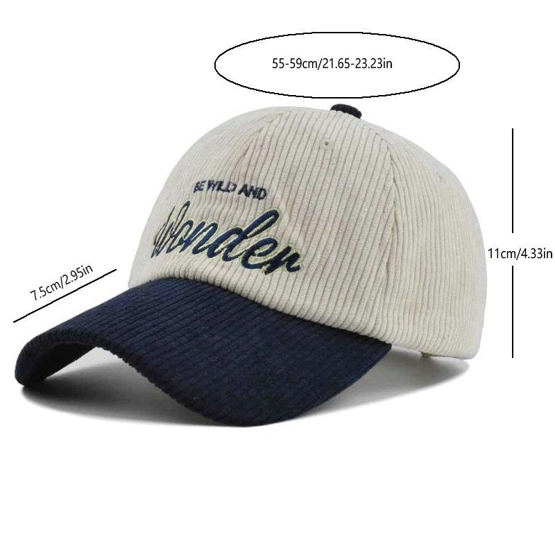 And Women Two-Tone Corduroy Baseball Cap With Wonder Embroidery - Stylish Sun Protection, Outdoor Use Sports Essential, Perfect Gift Elegant For Men