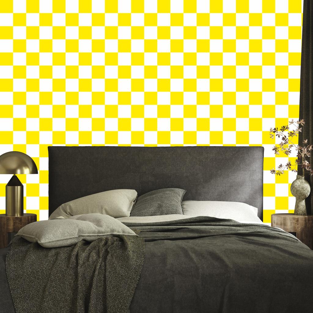 Checkerboard Wallpaper Yellow, White and Cream for Living Room and Bedroom 50x1000