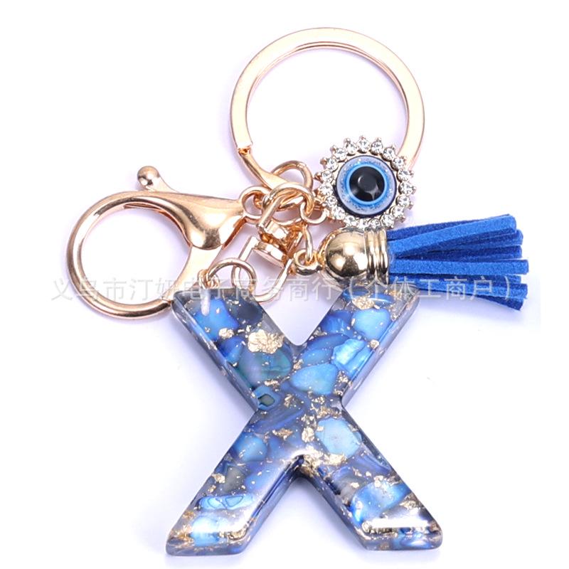 Cross-Border English Alphabet Resin Keychain with Gold Foil Demon Eye Pendant for Girls' Bags and Backpacks