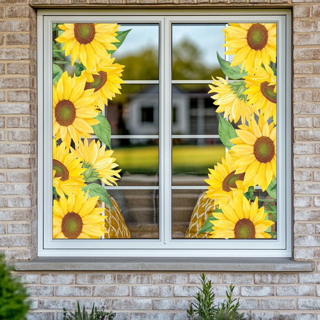 Sonnenblumen Fensteraufkleber für Wohnzimmer- und Balkonglasdekoration, Wasserdicht, Durchscheinend und Verschönernd