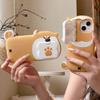 For iPhone 15 Silicone Case Dog Eating Bone Design Lens Cover Kickstand Phone Cover