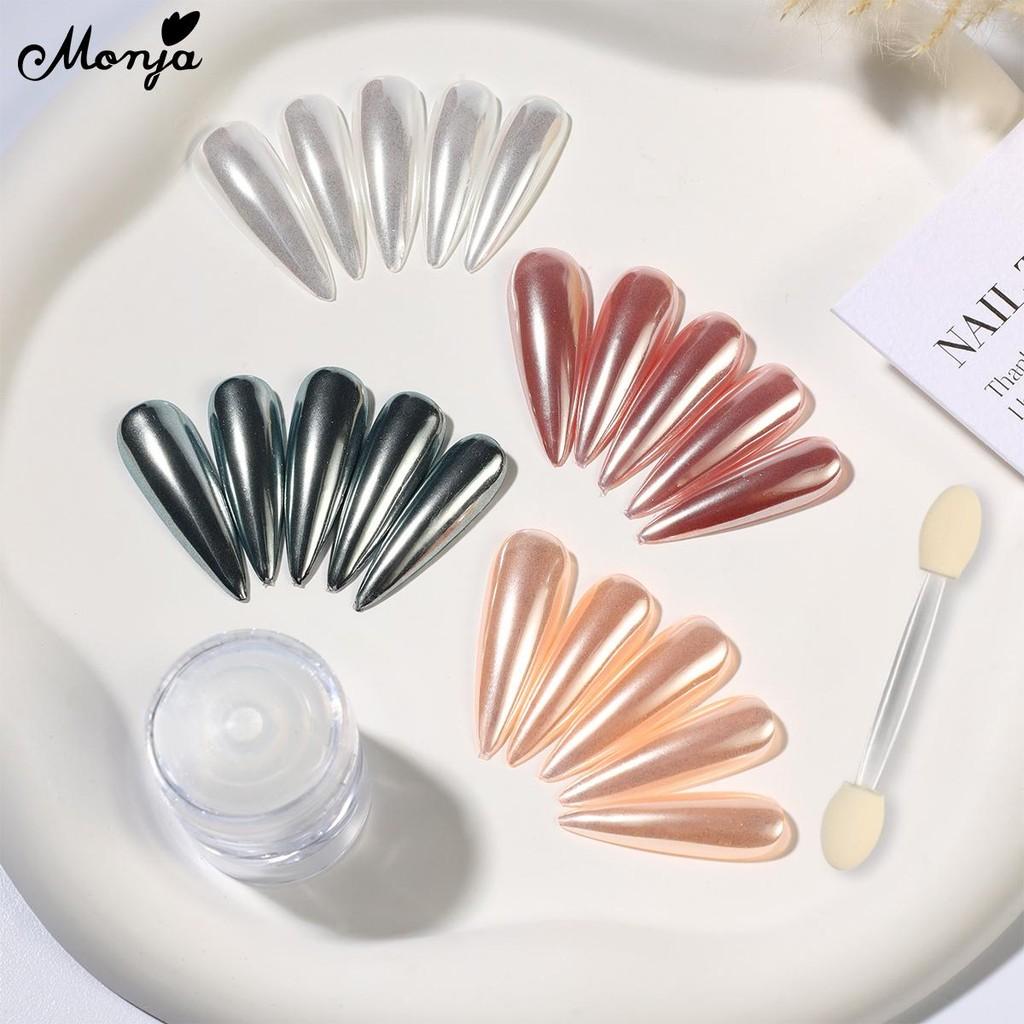 Monja Chrome Mirror Nail Powder Moonlight White Pearl Powder Nail Glitter Rubbing Pigment Bright Shiny Effect Manicure Decoration