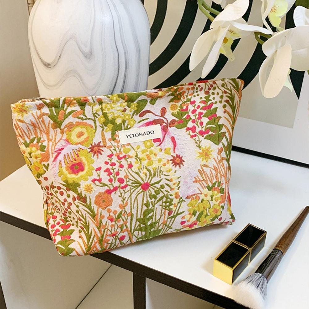 INS Style Vintage Flowers Cosmetic Bag Portable Hand Cosmetic Bag Travel Out Toiletries Storage Bag Makeup Tools Storage Box