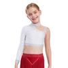 Girls Dance Costume Set Sparkly Rhinestones Crop Top with High-Low Chiffon Skirt