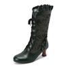 Women Sexy Lace Up Mid-Calf Heel Boots Vintage Gothic Lace High Heel Boots Victorian Steampunk Cosplay Autumn Boots Shoes 34-48
