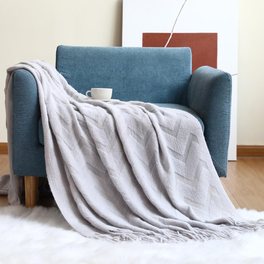 

Herringbone Pattern Sofa Throw Knitted Blanket Solid Color Office Air Conditioning Cover Geometric Jacquard Nap Blankets Towel 127x180cm