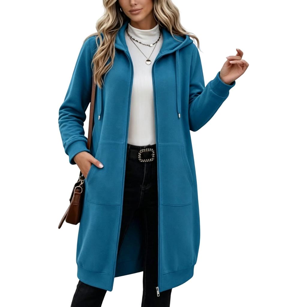 Damska Kurtka z Kapturem - Długa Gruba Zimowa Kurtka na Zimno