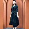 Women's Plus Size Printed Velvet Dress Autumn Loose V-neck A-line Long Casual Dress