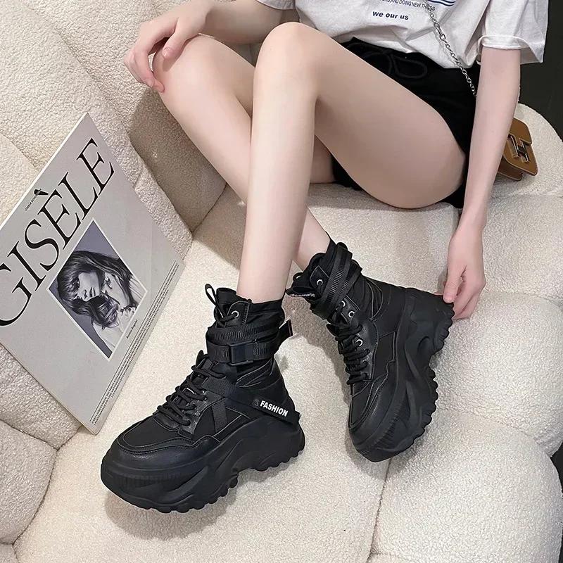 Fashion Women's Boots Platform Luxury Designer Shoes for Women Cross Lace Up Chunky Shoes Breathable Comfort  Ankle Boots Botas De Mujer