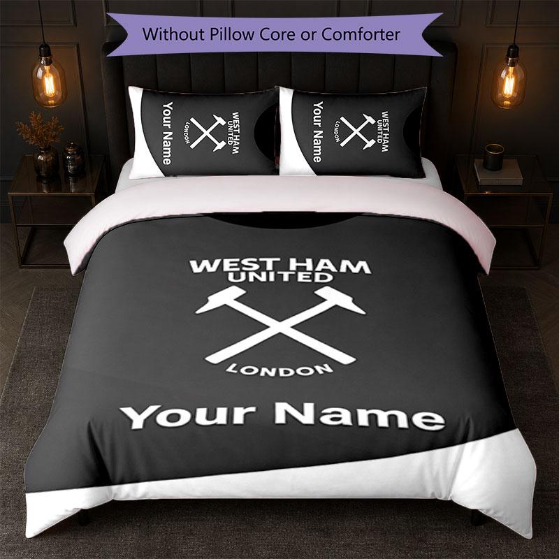 Set Biancheria da Letto Personalizzato West Ham United FC Testo Nome 1 Copripiumino+2 Federe Logo Calcio Regalo Personalizzato per Occasione Speciale Decorazione Camera da Letto
