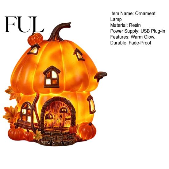 Piccola Luce Notturna Curativa Accesa Resina Zucca Casa Statuetta, Luce Notturna Capanna di Halloween, Forniture per Feste Festività Raccolta Autunnale Tavolo