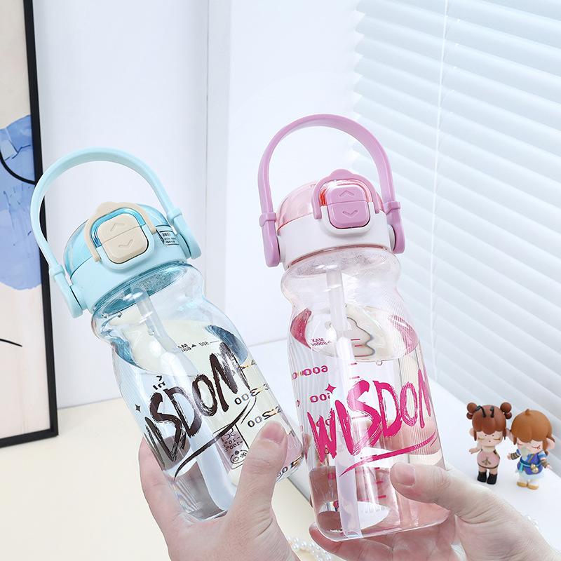 Water bottle high value plastic water cup student large capacity lift portable straw cup outdoor sports double drink cup simple