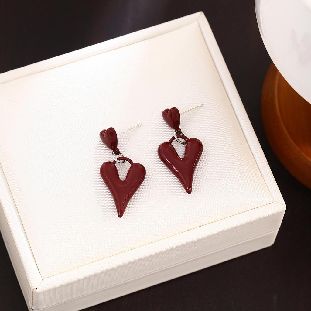 Ankerla Red Bow Heart Earrings: Enhance Skin, Slim Face, Exude Luxury - Perfect for New Year Elegance