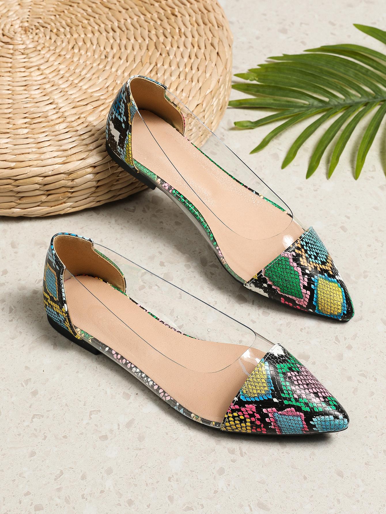 

Женская обувь на весну-лето прозрачная ПВХ лоскутная обувь-балетки женская с острым носком женские сандалии больших размеров 35-43 WSH4919 35