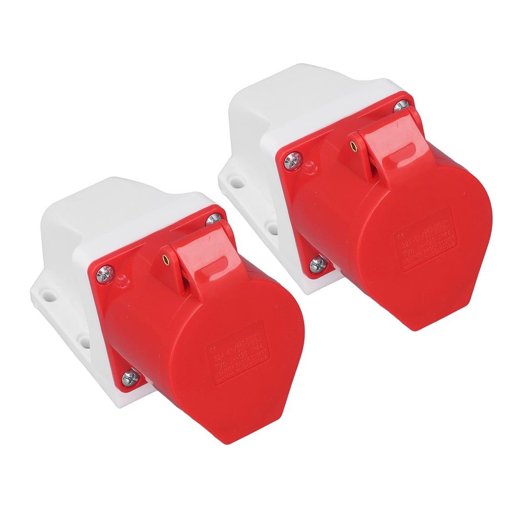 2 Set Industrial Socket 5Pin IP44 Waterproof 3 Phase Surface Mounted Plug Connector 32A 220‑380V 240‑415V
