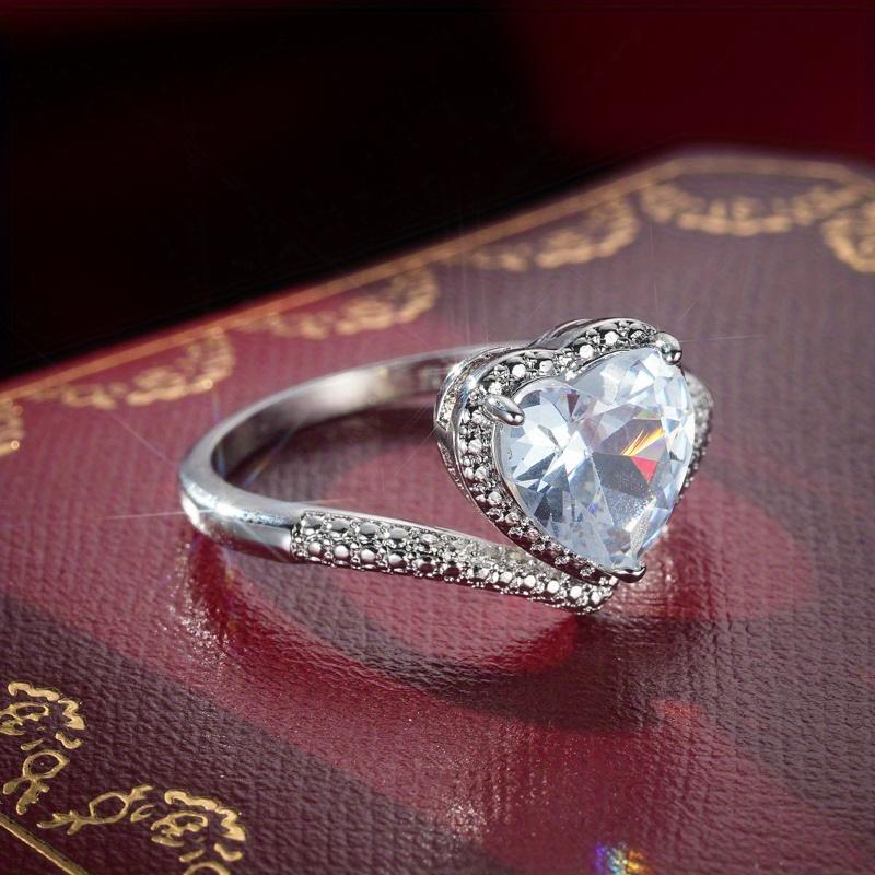 1 Pc Fashionable Luxurious Cute Heart Shaped Inlay Zircon Shiny Ring Women Party Jewelry Valentine's Day Gift