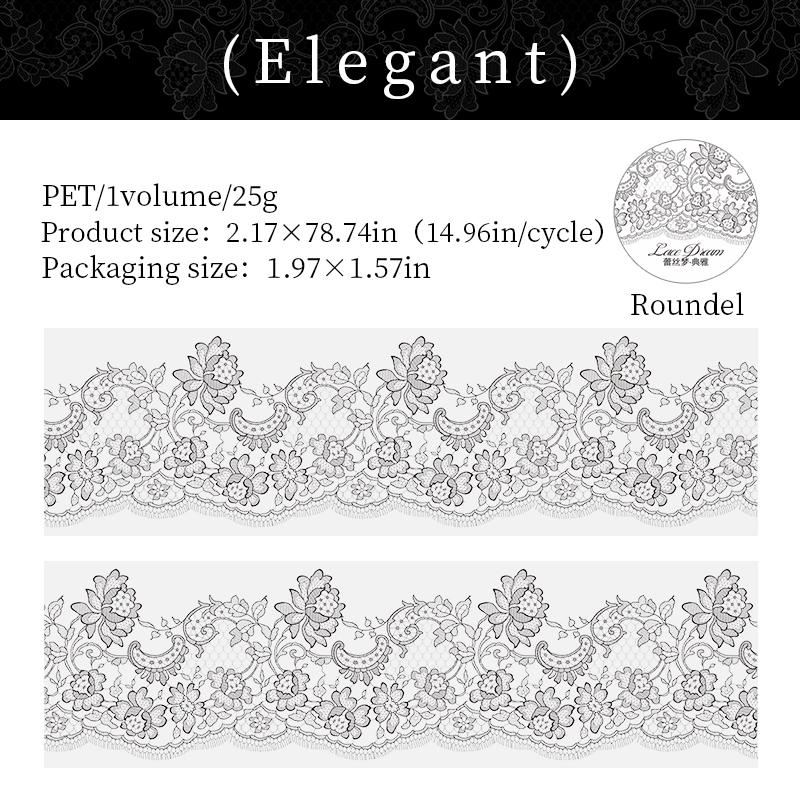 55mm*2m Black White Lace PET Tapes DIY Scrapbooking Junk Journal Aesthetics Decor Diary Collage Masking Tape Stationery Supplies