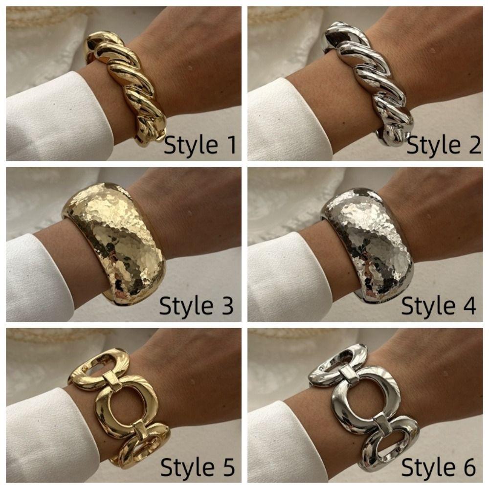 Gold Silver Geometric Spring Bangles Water Drop Cuff Wide Bangles  Chunky Bangles