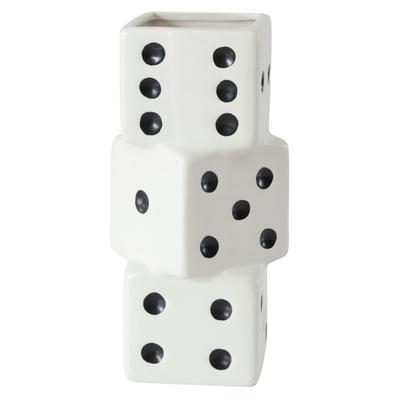 Unique Ceramic Dice Vase Decorative Accent Desk Shelf Indoor Display Fun Home Decor 8.75 Inches Height