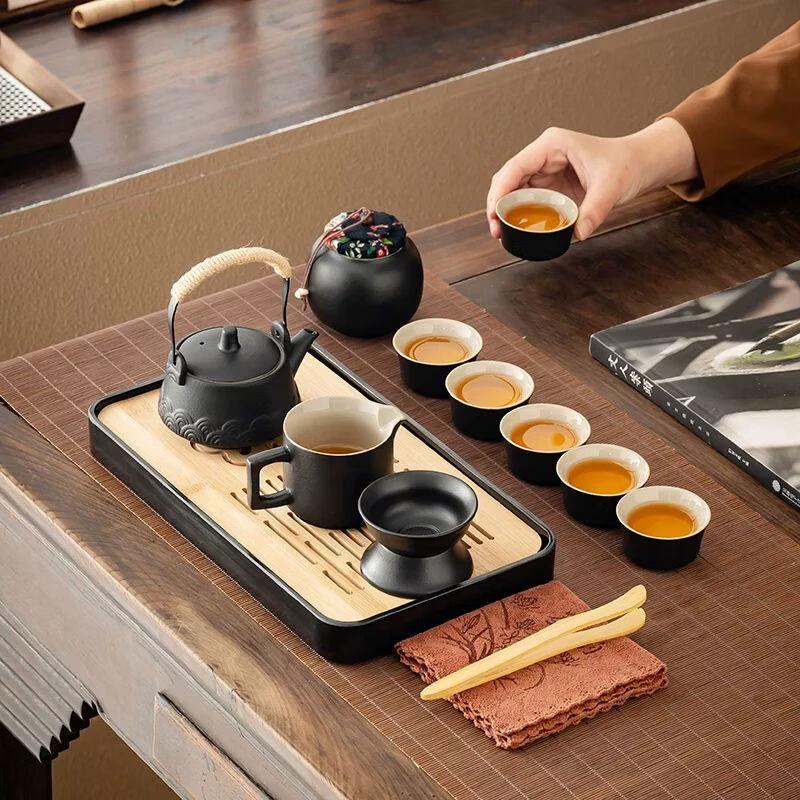 Qiouqiao Black Pottery Portable Travel Kung Fu Tea Set