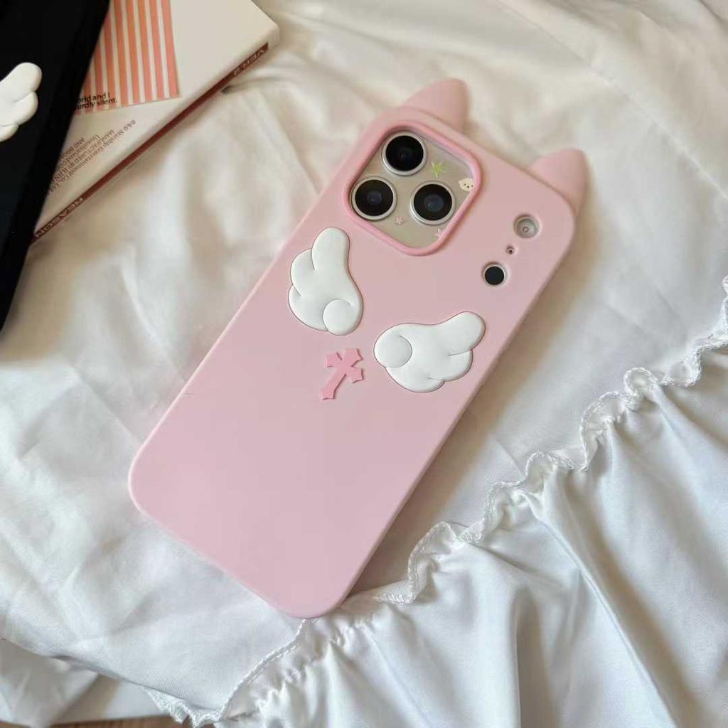 Cartoon Cute Cat Ears Angel Silicone Soft Case for IPhone 17 16 15 14 13 Pro Max 17Pro 16Pro IPhone17 IPones Women Back Cover