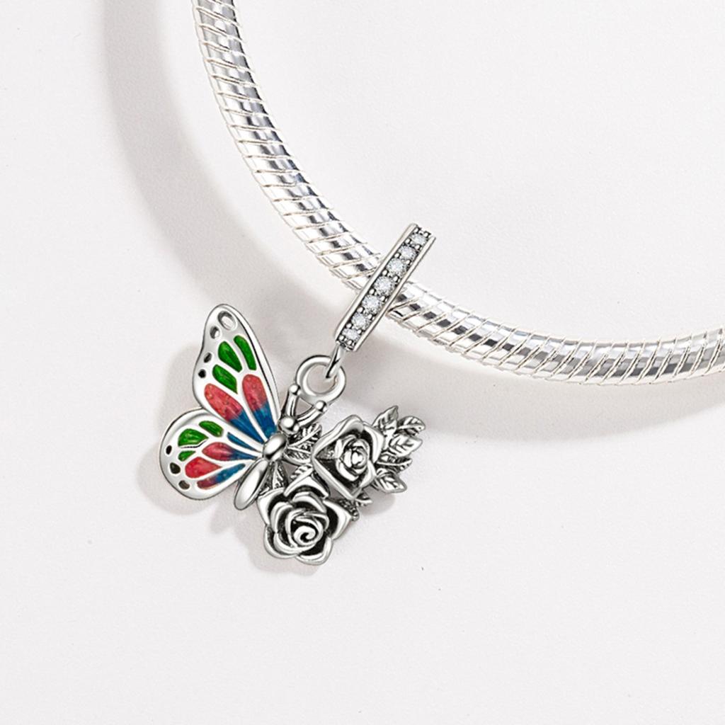 Fashion 925 Silver Colorful Butterfly Sparkling Beads Charms for DIY Bracelet Necklace Jewelry Making Gift