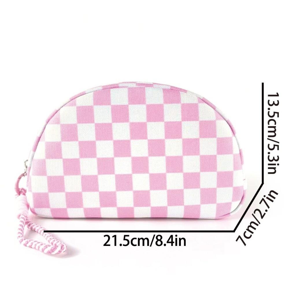 with Hand Strap Checkered Pattern Cosmetic Bag Waterproof Toiletry Bag Makeup Organizer Travel