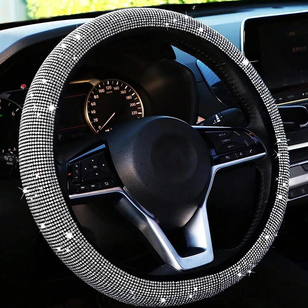 Bling Diamond Car Steering Wheel Cover Women, Rhinestone Steering Wheel Cover Girly, Bedazzled Girl Steering Wheel Cover Protect