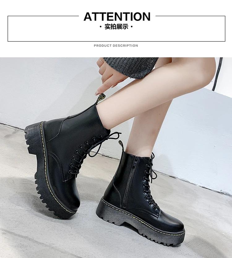 New Mid Calf Boots Women Winter Fashion Lace-up Ladies Chelsea Zipper Botas Mujer Boots Sports Platform Heel Ladies Shoes