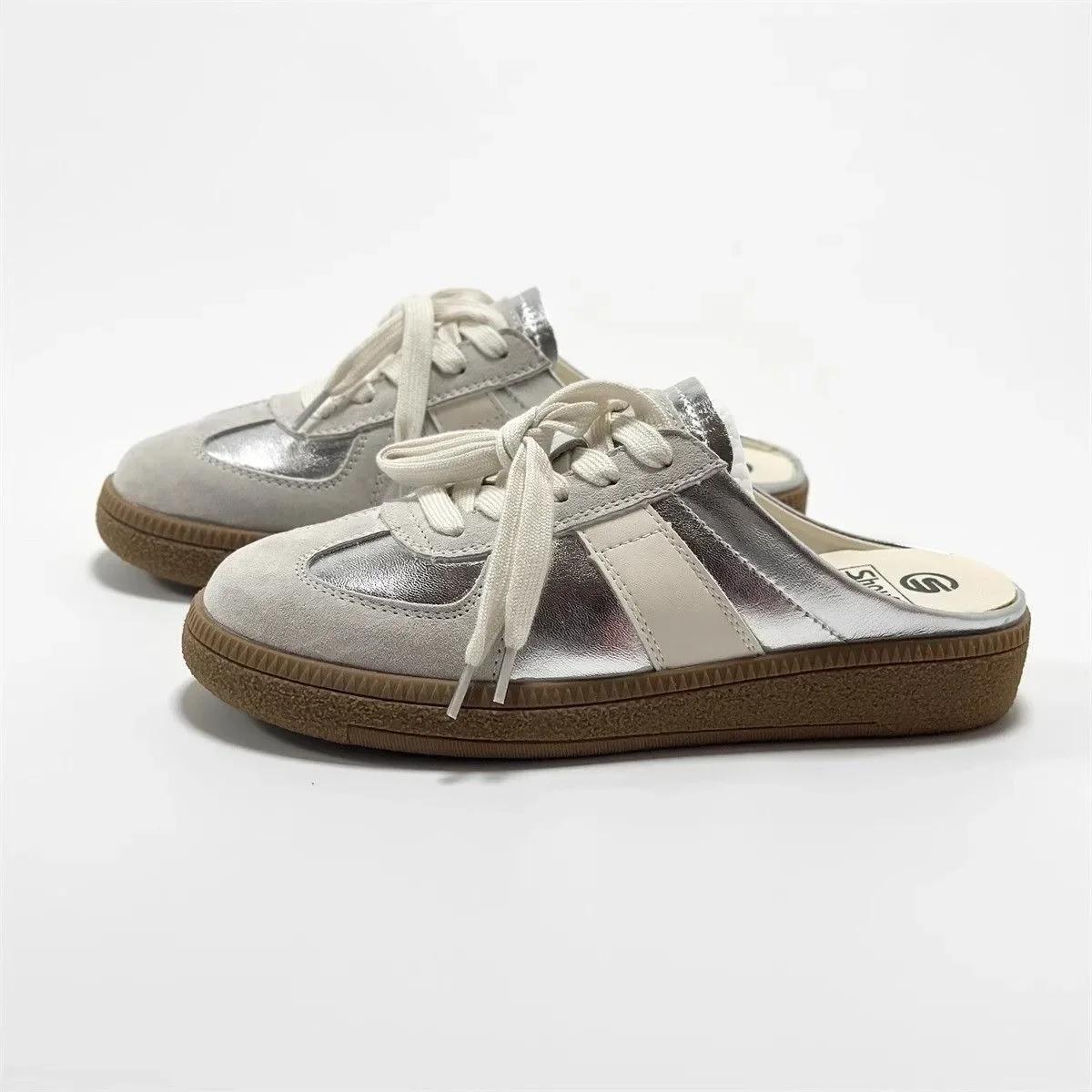 

Женские туфли-мюли с закругленным носком, кеды для ходьбы, ленивые сабо на платформе, летние тапочки-полутапочки Baotou 35 серебряный