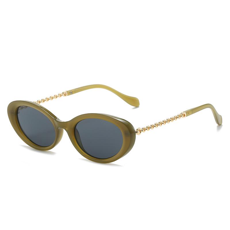 Women's European & American Minimalist Oval Sunglasses with Personality Chain