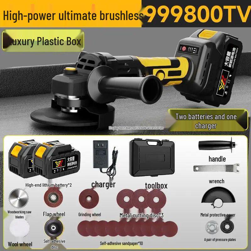 High-Power Brushless Rechargeable Angle Grinder with Lithium Battery for Cutting and Multi-Function Polishing
