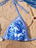 European & American Blue & White Porcelain Print Bikini - Lace-up, Sexy, Split Swimsuit for Women