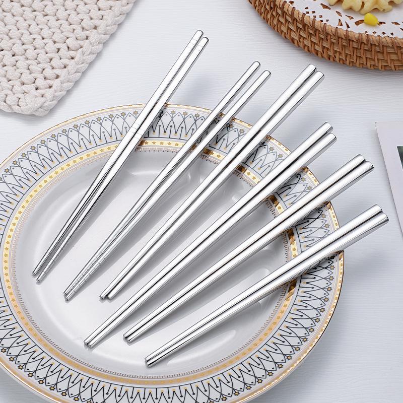 Semi-Square Stainless Steel Anti-slip Chopsticks - Hollow Design, Ideal for Hot Pot, Customizable Logo.