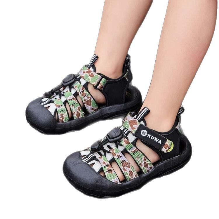 Boys sandals 2025 summer new children's outdoor printing hollow bag head sports sandals girls casual shoes