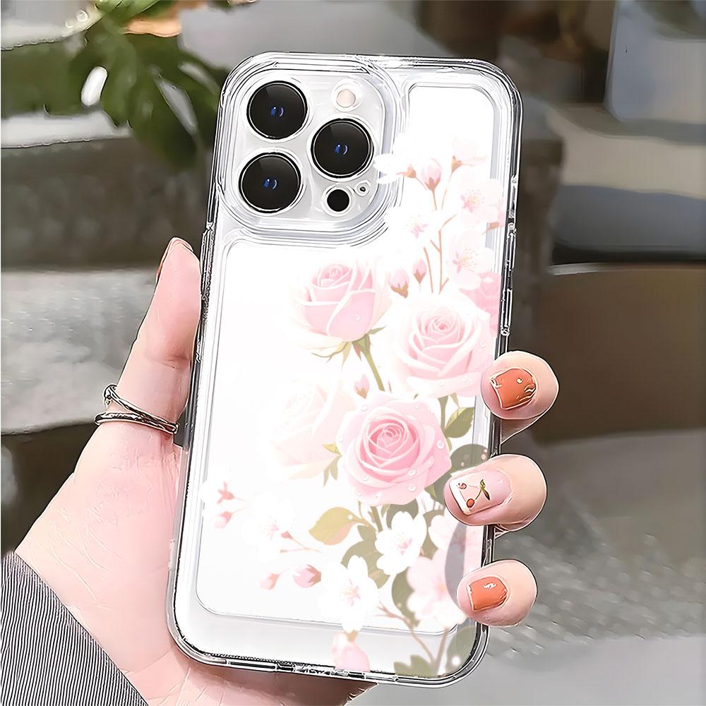 Rosa Rosen und Kirschblüten Handyhülle für IPhone 17 15 16 14 13 12 11 Pro Max Plus 12 13 Mini TPU Schutzhülle
