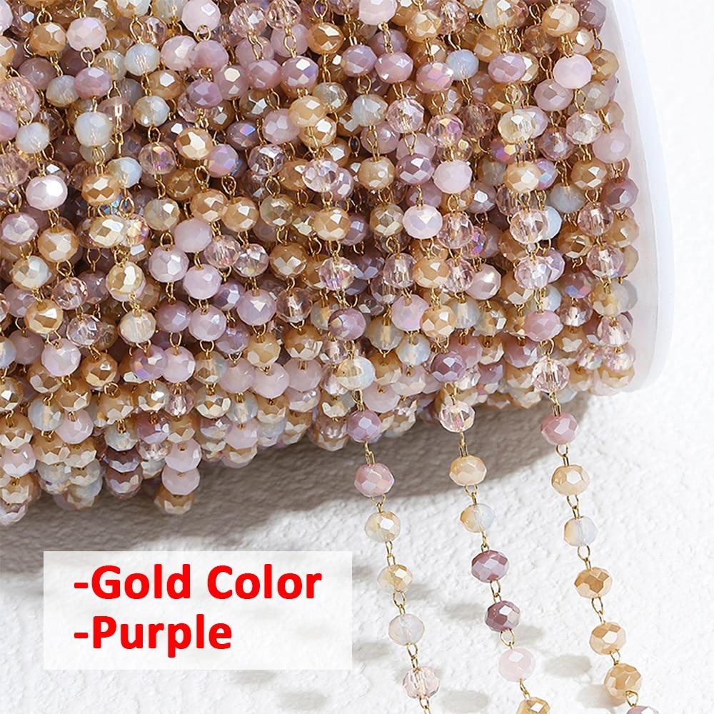 No Fade 1Meter Crystal Stone Stainless Steel Chain Pink Blue Beaded Chains for Necklace Bracelet Chain Jewelry Making DIY