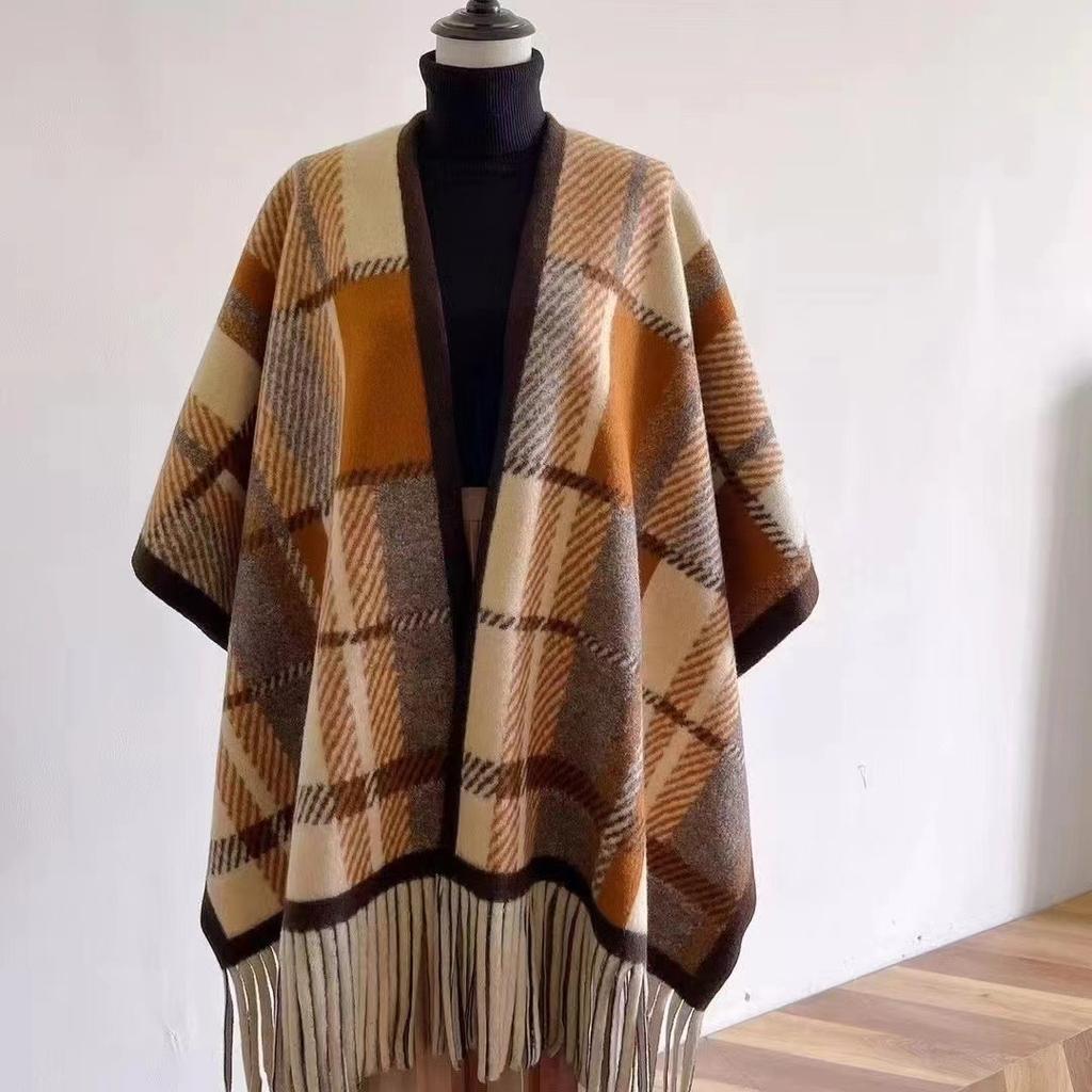 2025 Autumn New Chinese Fringed Ink Painting Shawl Women's Versatile Fashion Thickened Warm Cloak Scarf