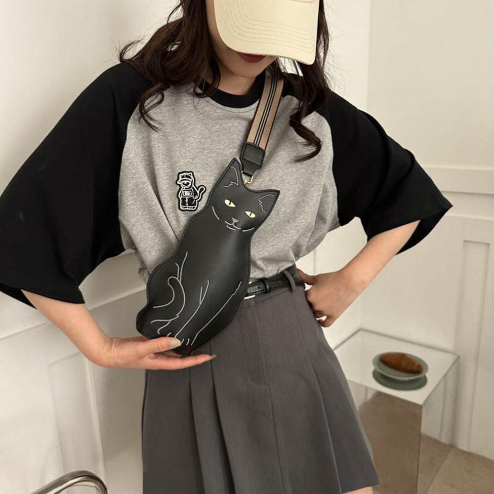 Pu Leather Cat Crossbody Bag Mobile Phone Bag Cartoon Shoulder Bag Cute Animal Chest Bag Students
