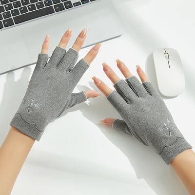 2025 Spring Autumn Women Keep Warm Touch Screen Half-Finger Gloves Exquisite Embroidery Writing Office Computer Work Drive Cycling