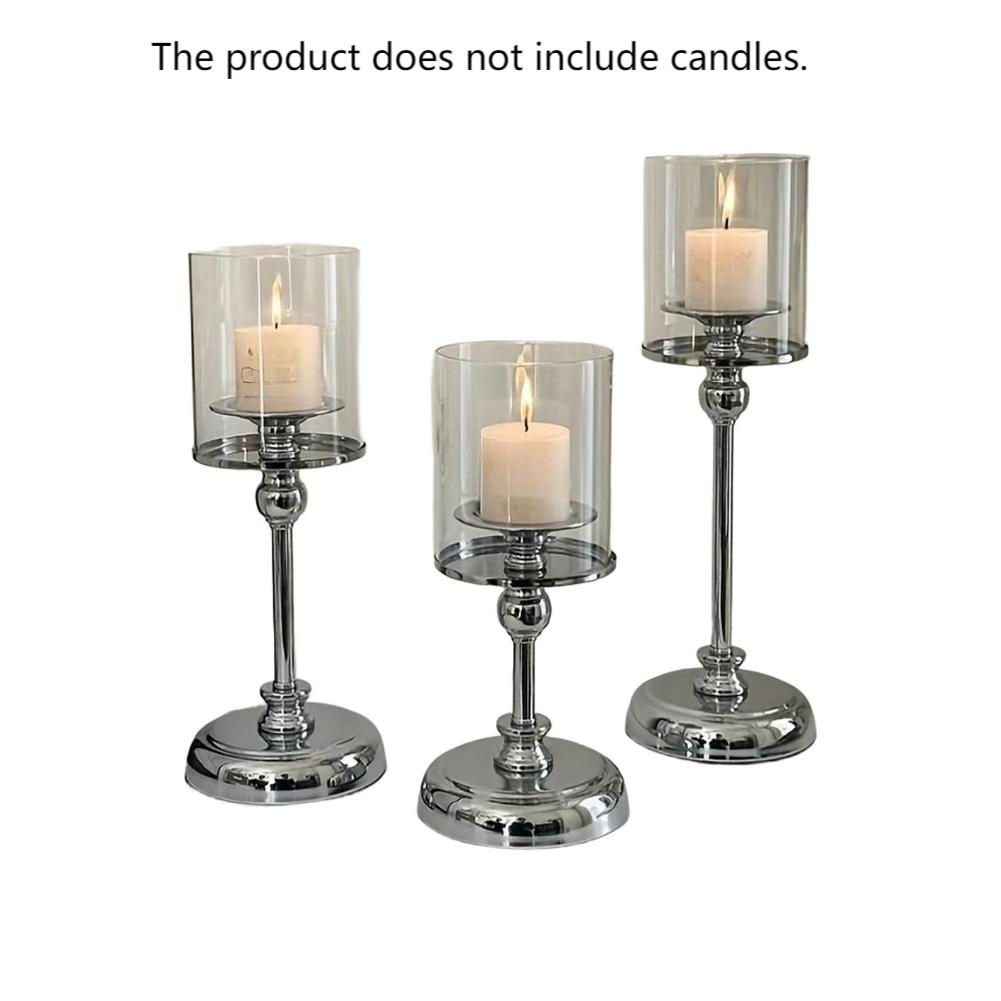 1/3Pcs Vintage Glass Candle Holders Set Elegant Iron Base Replacement For Home For Cafes Model Homes Decoration